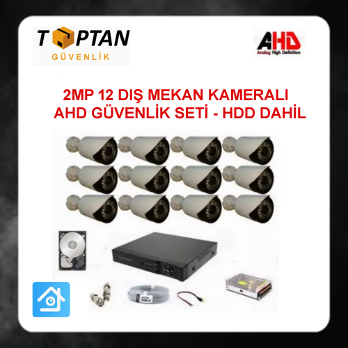    2MP 1080P 12 Kameralı Ahd Güvenlik Seti 1 TB Harddisk Dahil ARNA-7412